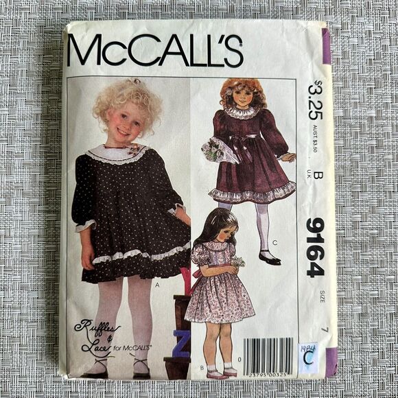 Vintage 80s McCalls 9164 sewing pattern Girls Dress Size 7 Ruffles & Lace - Picture 1 of 2